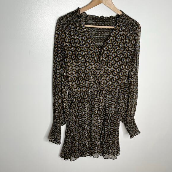 Veronica Beard Womens Sacchi Sheer Printed A Line Dress 2 Black Pleated - Picture 5 of 16